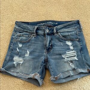 American Eagle Outfitters Women's Ripped Blue Jean Shorts